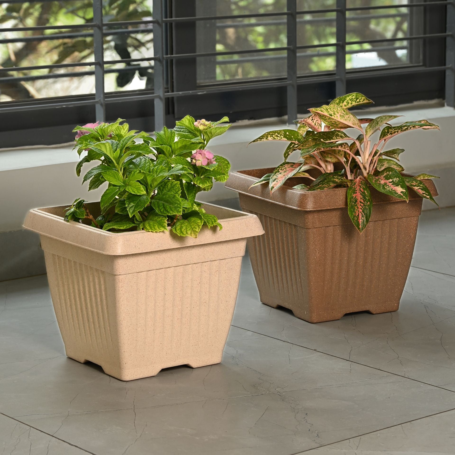 Earth-Friendly Planters Bella Square 12 Inch set of 2 | Bamboo Based Pots and Planters