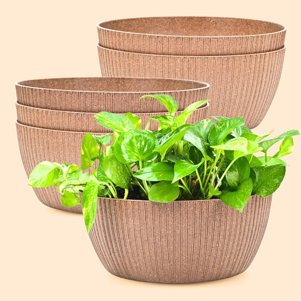 Earth Friendly Planters Nature nest Round 12 Inch set of 6 | Bamboo Based Pots and Planters