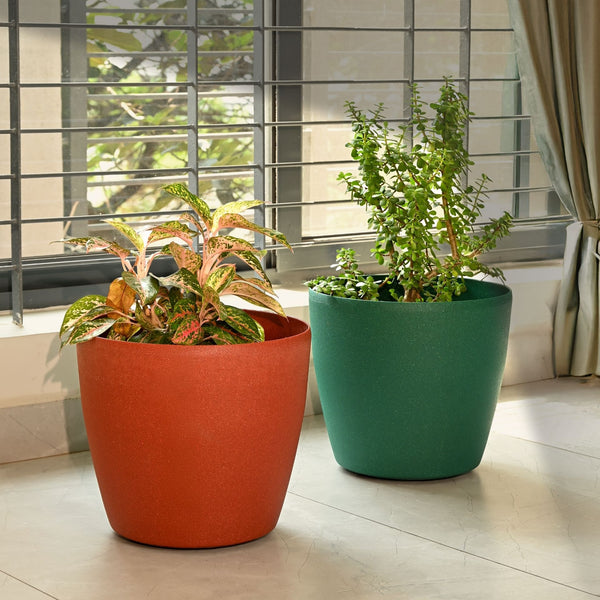 Earth-Friendly Deco Wheeled Planters 14 Inch set of 2 | Self Watering