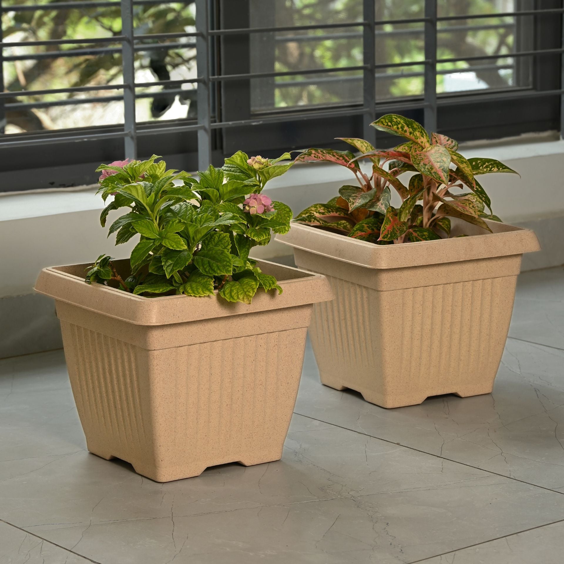 Earth-Friendly Planters Bella Square 12 Inch set of 2 | Bamboo Based Pots and Planters