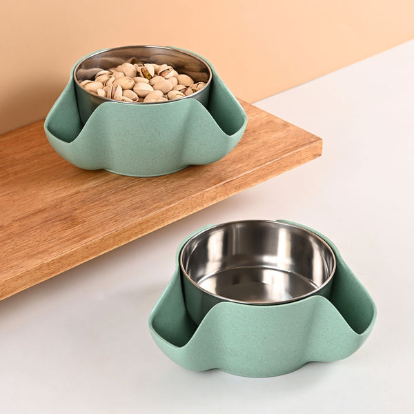 Earth Friendly Double Dish Pistachio Serving Bowls | Set of 2