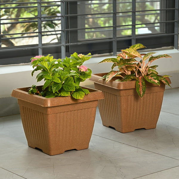 Earth-Friendly Planters Bella Square 12 Inch set of 2 | Bamboo Based Pots and Planters