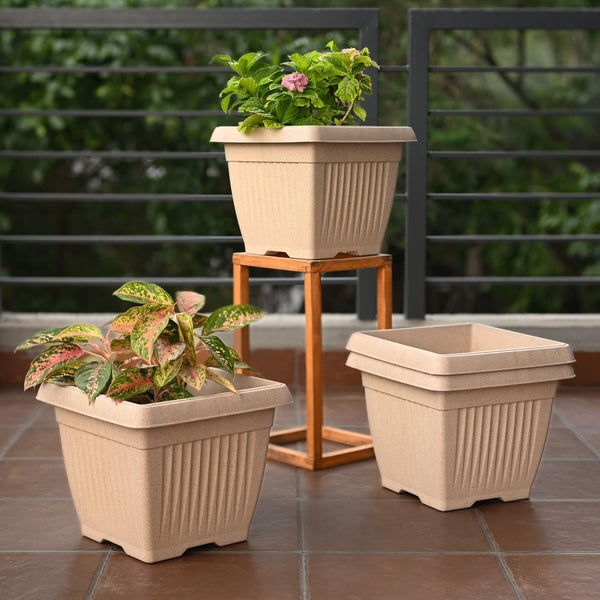 Earth-Friendly Planters Bella Square 12 Inch set of 4 | Bamboo Based Pots and Planters