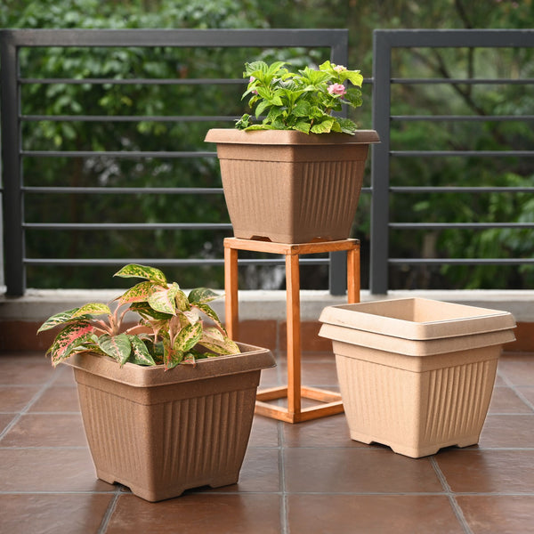 Earth-Friendly Planters Bella Square 12 Inch set of 4 | Bamboo Based Pots and Planters