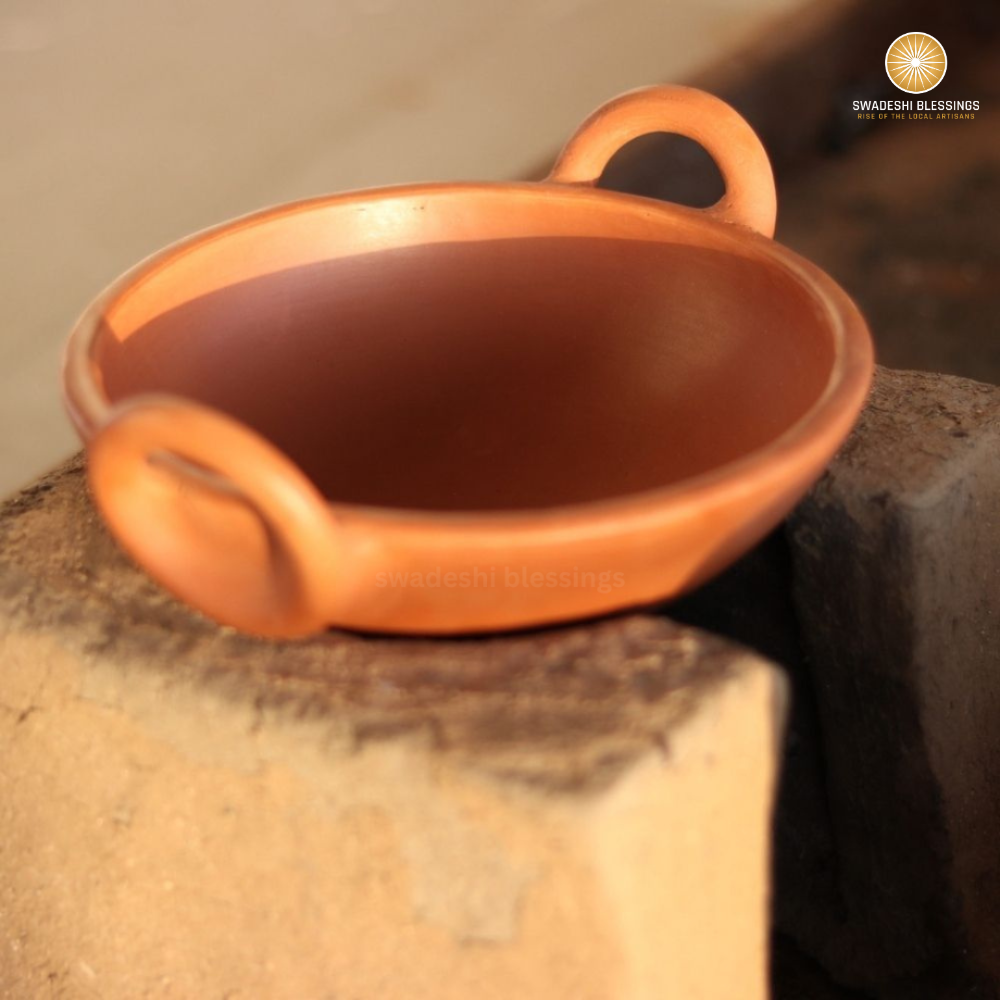 Unglazed Clay Pot for Cooking | Earthen Kadhai | Terracota Kadhai | Clay Kadai for Serving, 1.8L