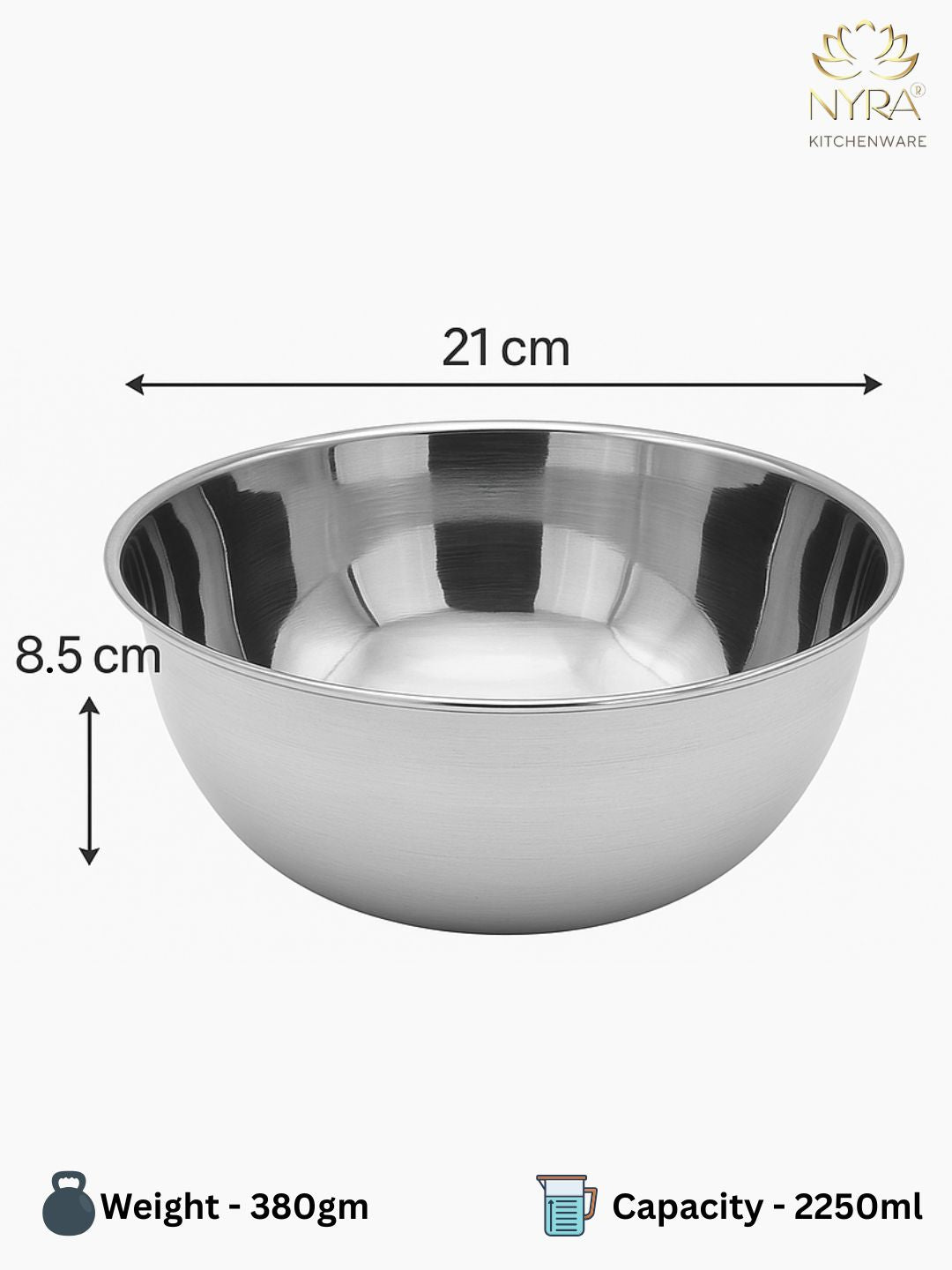 dimensions of 2250 ml Stainless Steel Round Mixing & Serving Bowl