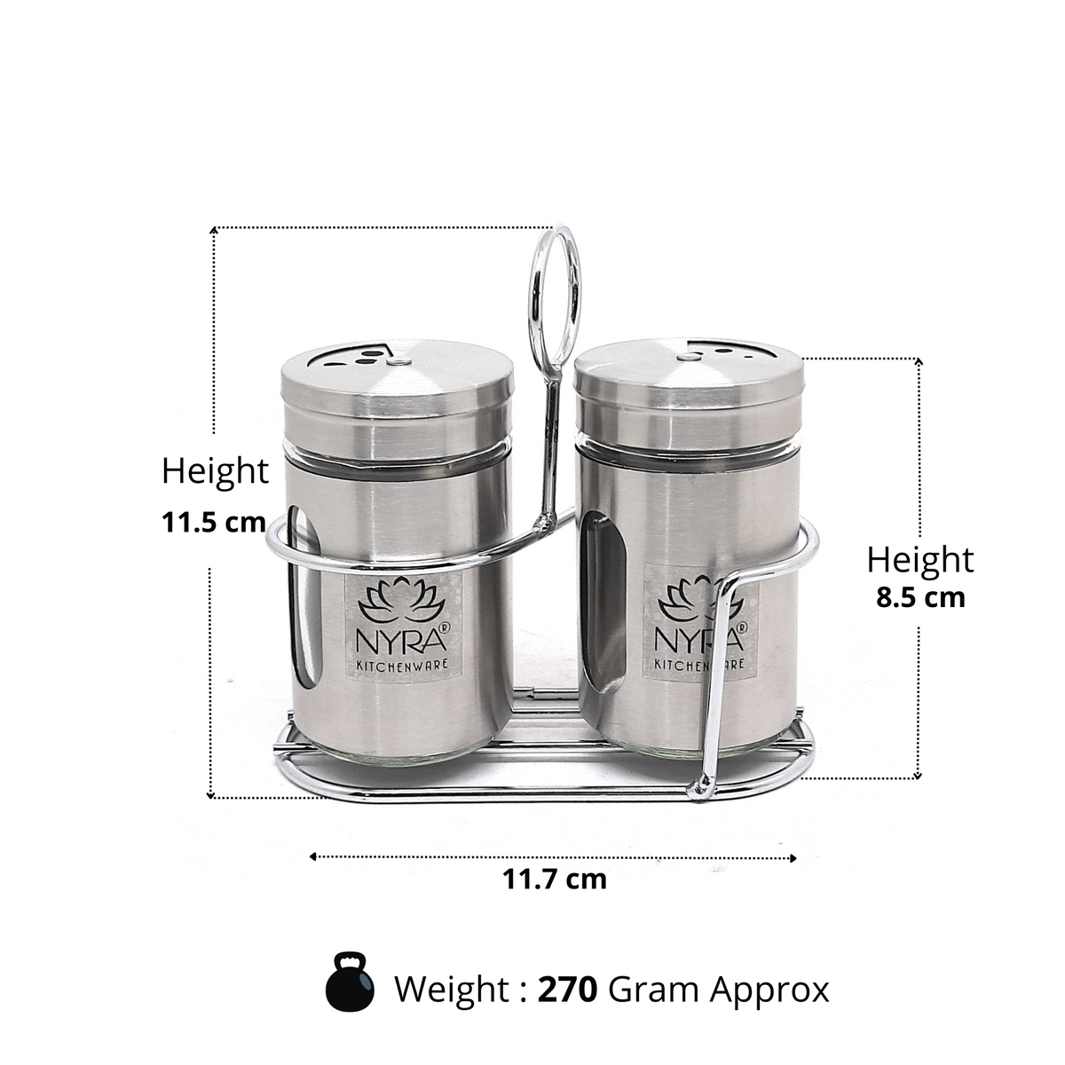 Dimensions of Stainless Steel and Glass Salt & Pepper Sprinkler