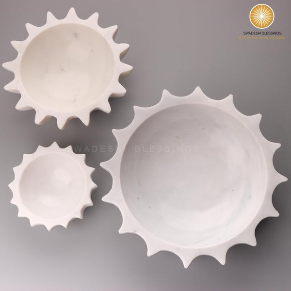 HandCrafted White Marble Decorative Bowl | Ruffle Bowl for Home Decor | Scalloped Bowl | Fluted Bowl | Organic Modern Home Decor Bowl