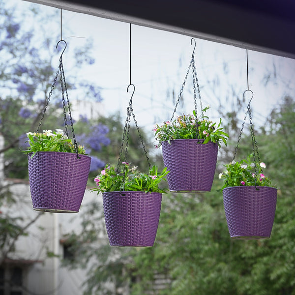 Earth Friendly Lush Hanging Pot 7 inch Set of 4 Self Watering Hanging Planters for Balcony | Hanging Pots for Plants