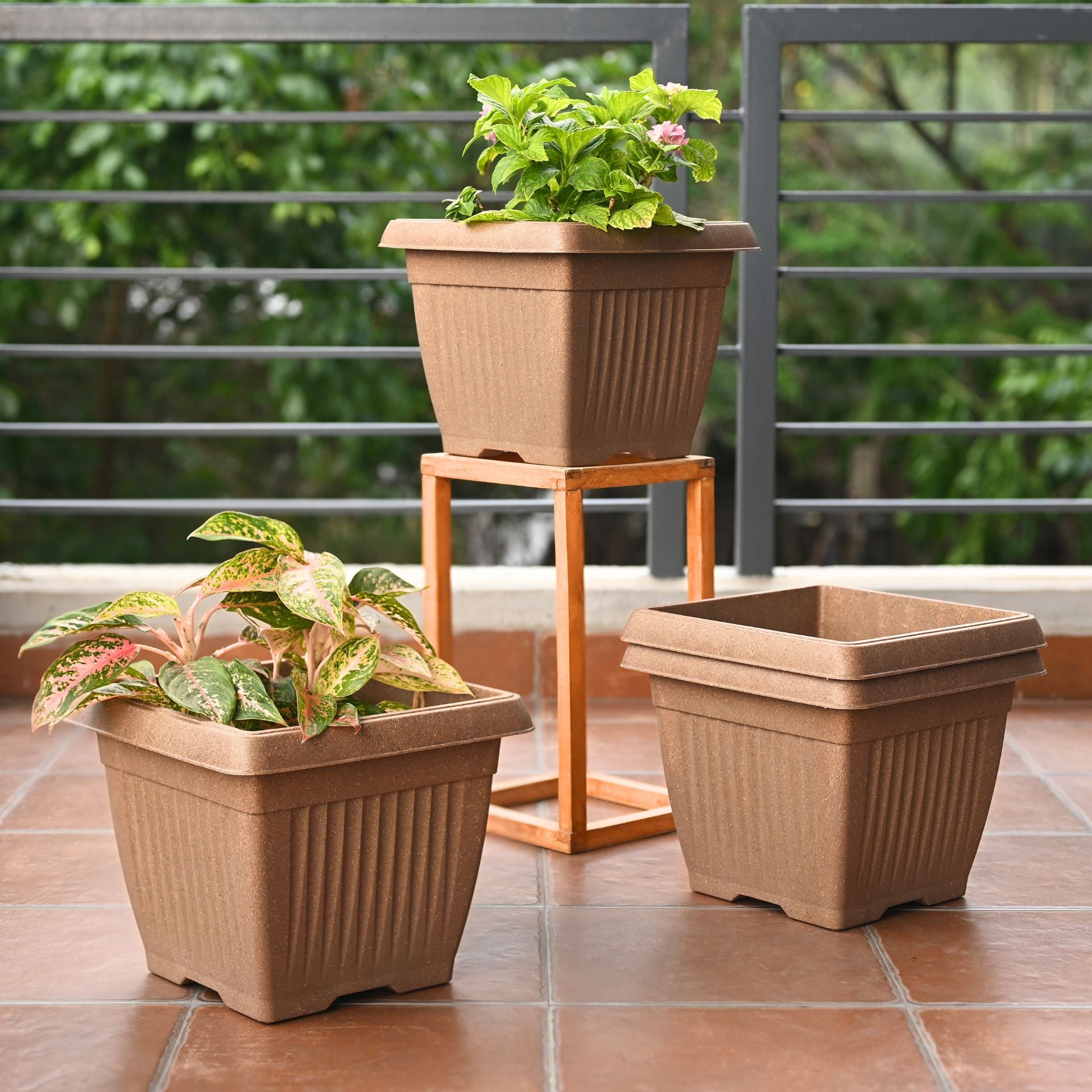 Earth-Friendly Planters Bella Square 12 Inch set of 4 | Bamboo Based Pots and Planters