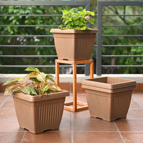 Earth-Friendly Planters Bella Square 12 Inch set of 4 | Bamboo Based Pots and Planters