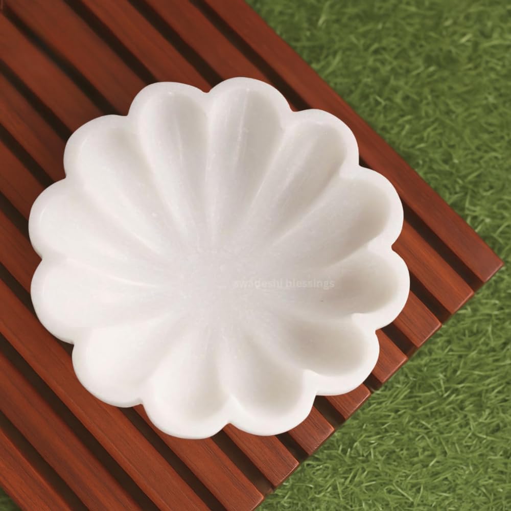 HandCrafted Marble Large Decorative Bowl | White Decorative Bowls for Home Decor | Ruffle Bowl | Scalloped Bowl | Fluted Bowl | Key/Fruit Bowl | Ring Dish | Organic Modern Home Decor Bowl | 6-12 Inches