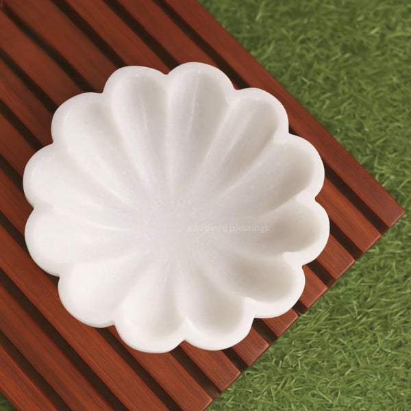HandCrafted Marble Large Decorative Bowl | White Decorative Bowls for Home Decor | Ruffle Bowl | Scalloped Bowl | Fluted Bowl | Key/Fruit Bowl | Ring Dish | Organic Modern Home Decor Bowl | 6-12 Inches