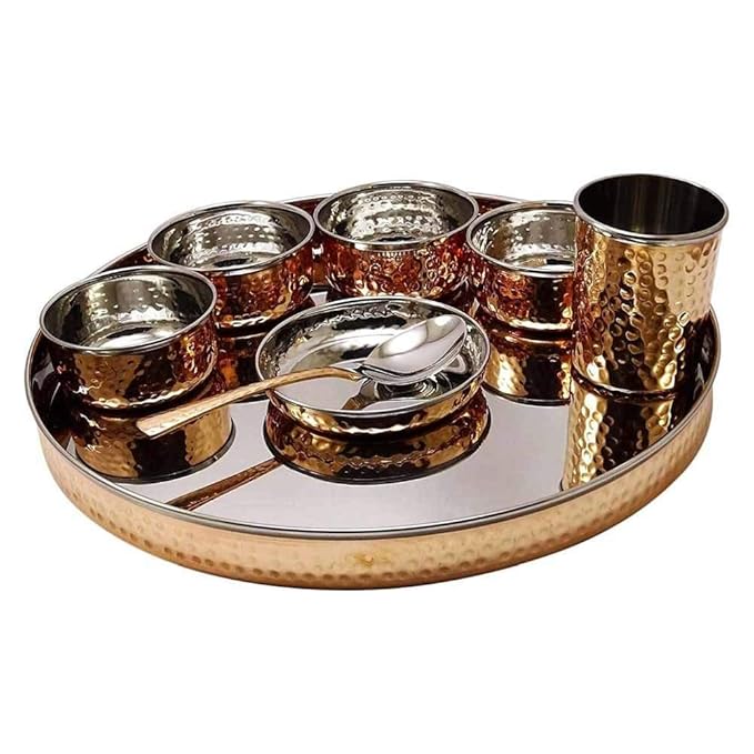 Royal Metallic Black Steel Dinner Thali Set – Copper & Steel, 8 Pc, 2.63 Kg