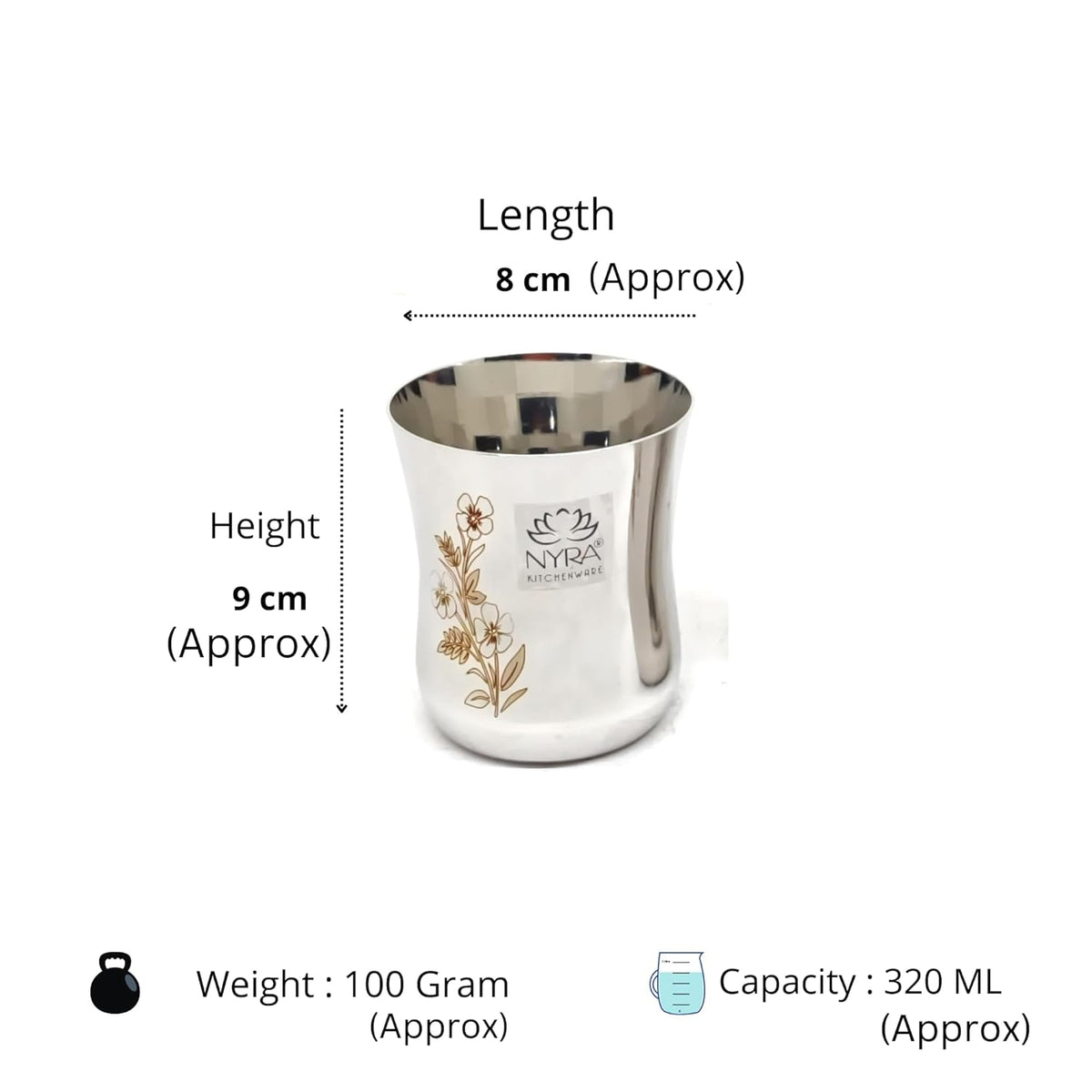 Dimensions of  Steel Laser-Printed Goblet Glass Set