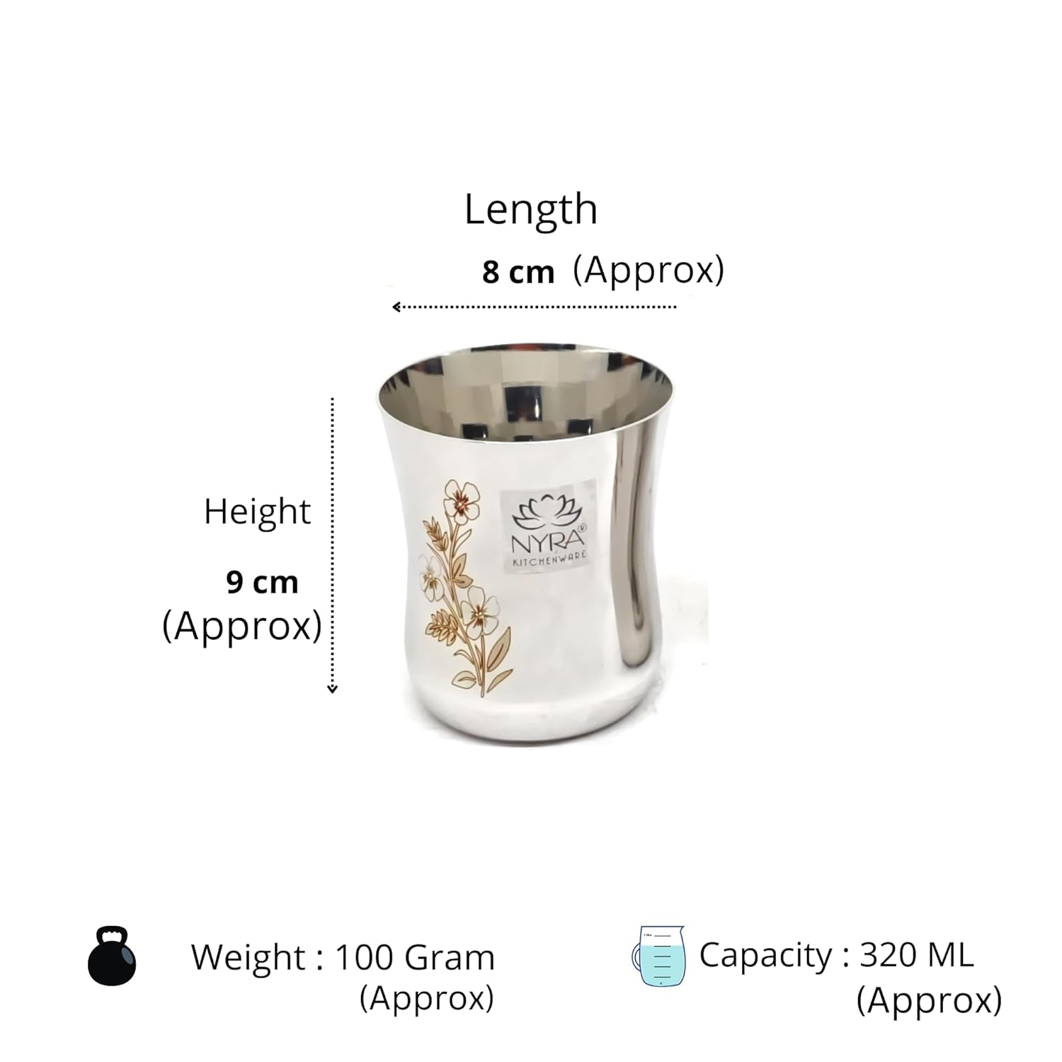Dimensions of  Steel Laser-Printed Goblet Glass Set