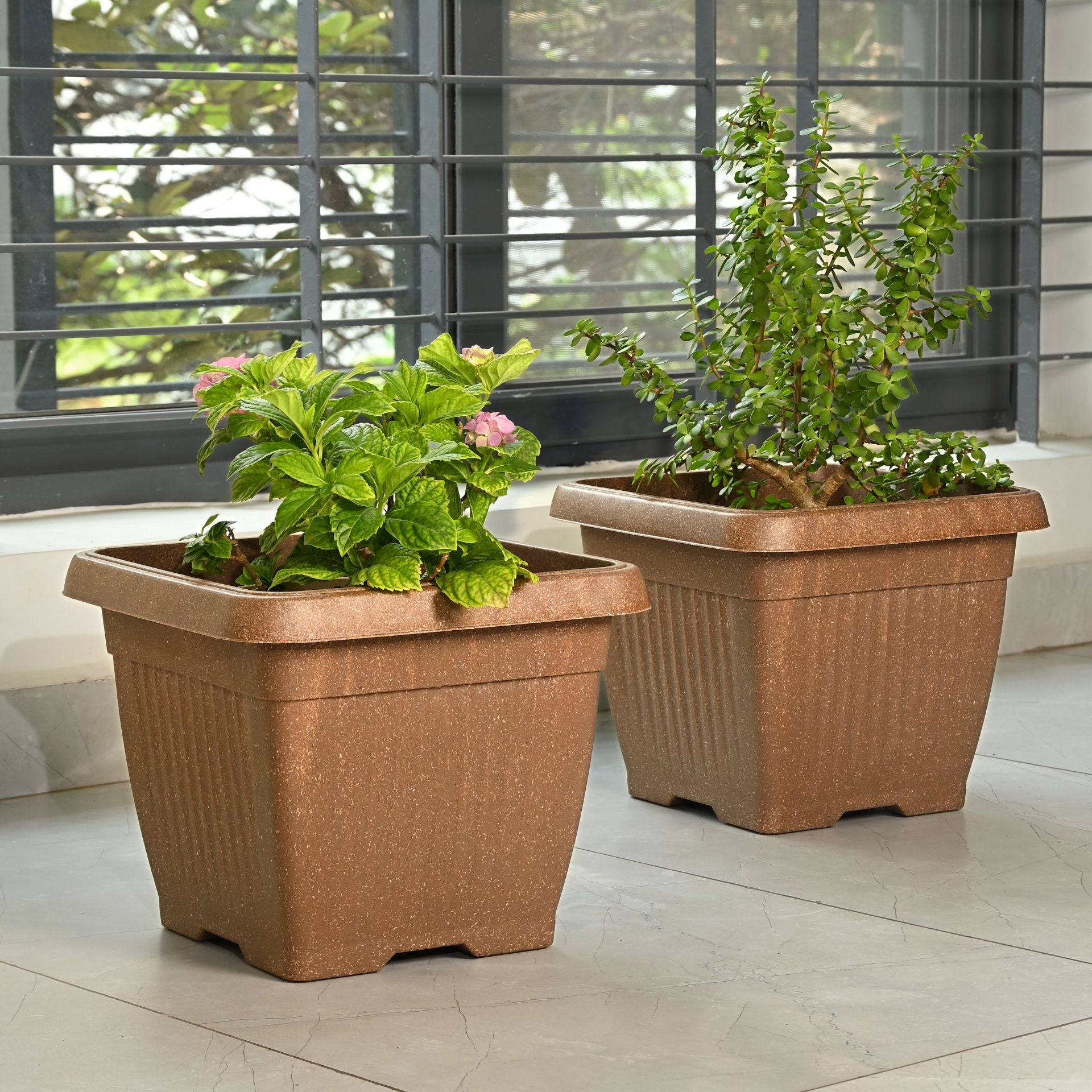 Earth-Friendly Planters Bella Square 14 Inch set of 2 | Bamboo Based Pots and Planters