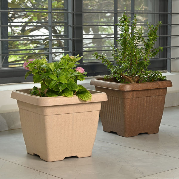 Earth-Friendly Planters Bella Square 14 Inch set of 2 | Bamboo Based Pots and Planters