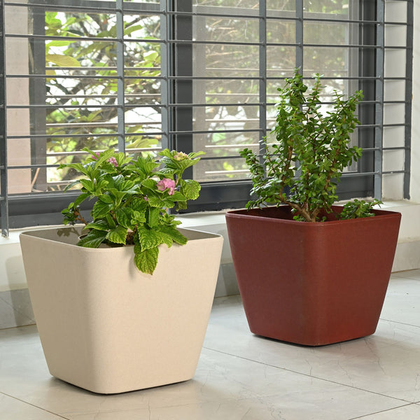 Earth-Friendly Daisy Self Watering Planters 14 Inch set of 2 | Wheeled Planter