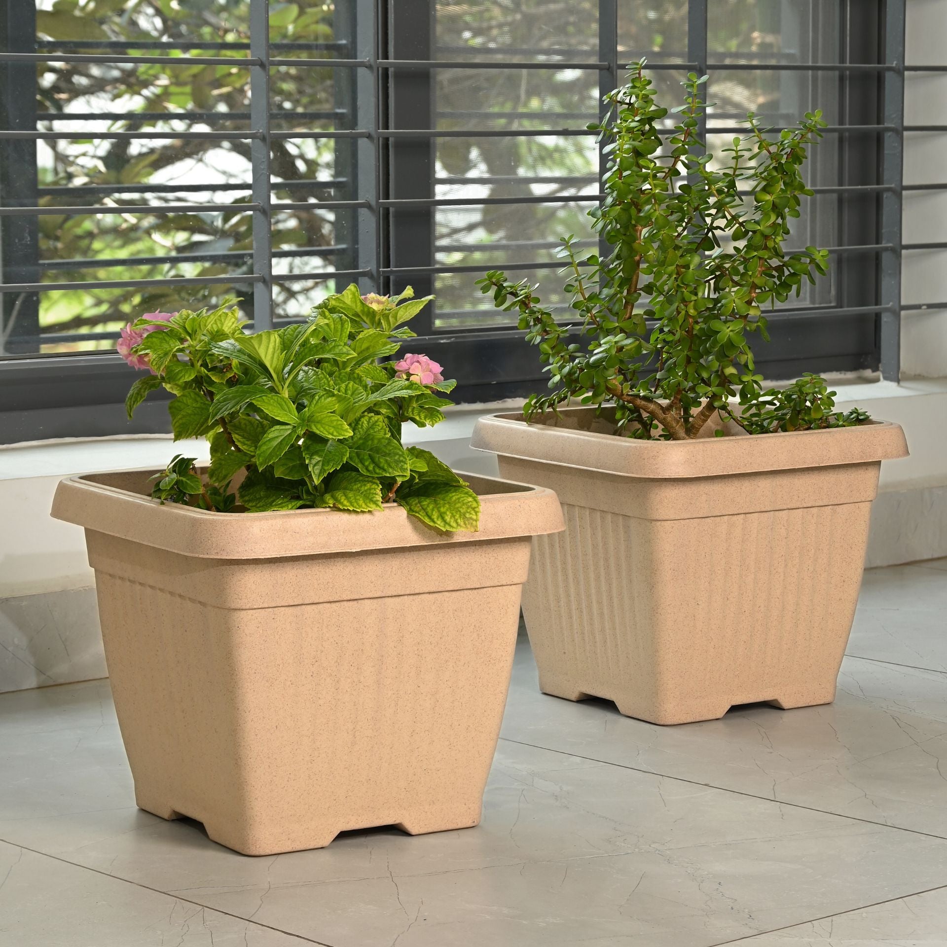 Earth-Friendly Planters Bella Square 14 Inch set of 2 | Bamboo Based Pots and Planters