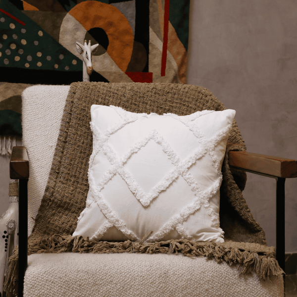 Diamond Ivory Tufted Cushion Cover