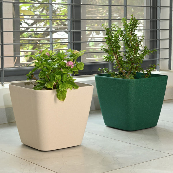 Earth-Friendly Daisy Self Watering Planters 14 Inch set of 2 | Wheeled Planter