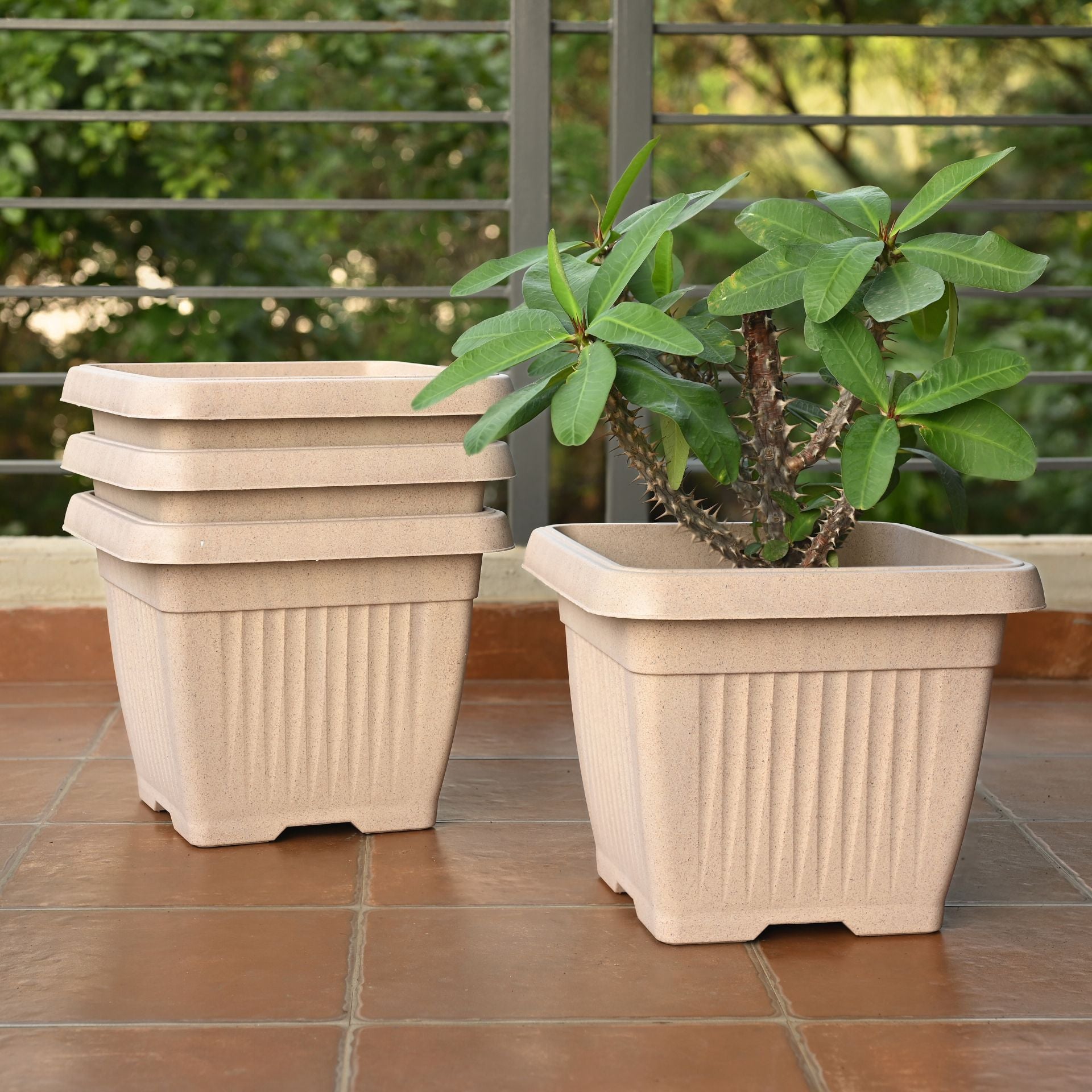 Earth-Friendly Planters Bella Square 14 Inch set of 4 | Bamboo Based Pots and Planters