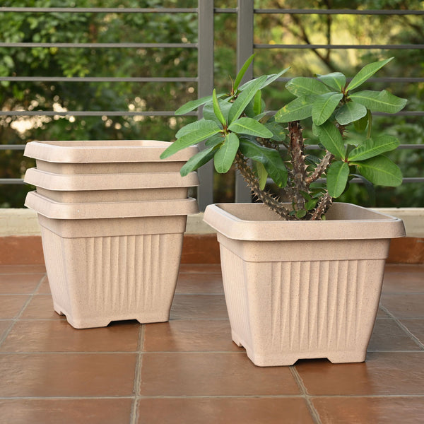 Earth-Friendly Planters Bella Square 14 Inch set of 4 | Bamboo Based Pots and Planters