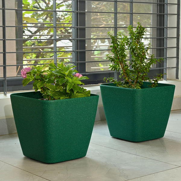 Earth-Friendly Daisy Self Watering Planters 14 Inch set of 2 | Wheeled Planter