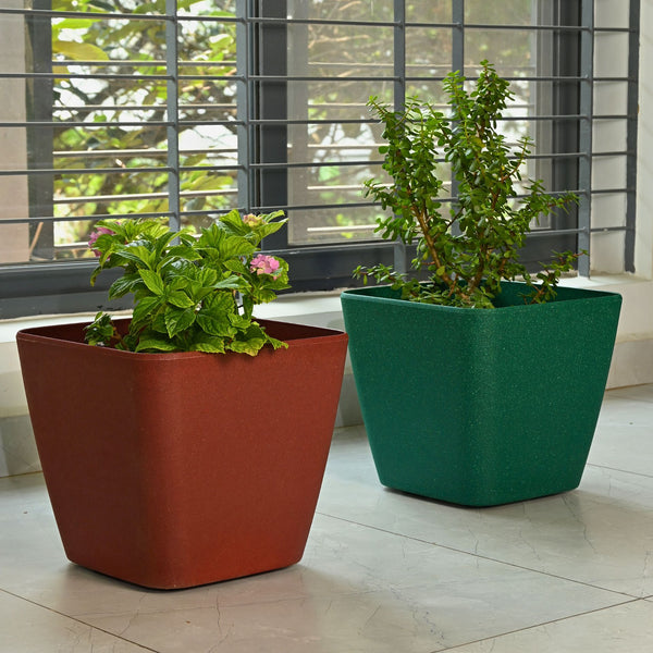 Earth-Friendly Daisy Self Watering Planters 14 Inch set of 2 | Wheeled Planter