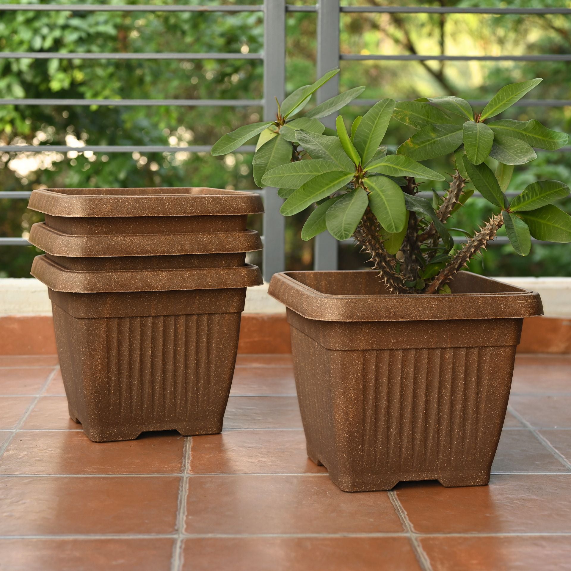 Earth-Friendly Planters Bella Square 14 Inch set of 4 | Bamboo Based Pots and Planters