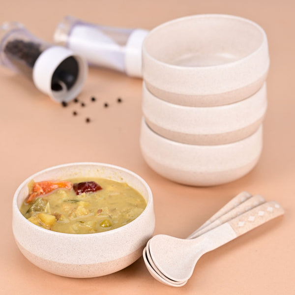 Soup Bowl 250 ml set of 4 | Earth friendly Unbreakable bowls with Spoon