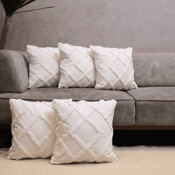 Diamond Ivory Tufted Cushion Cover - Set of 5