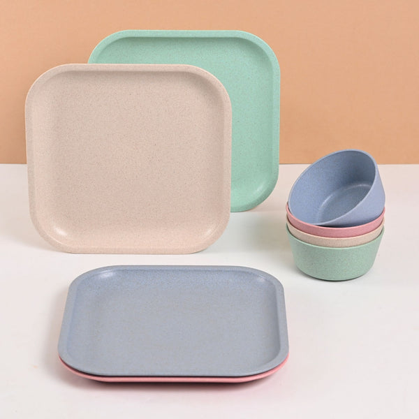 Earth Friendly 8 inch Small Snack Serving Plates and Curry bowl (175ml) | Set of 4
