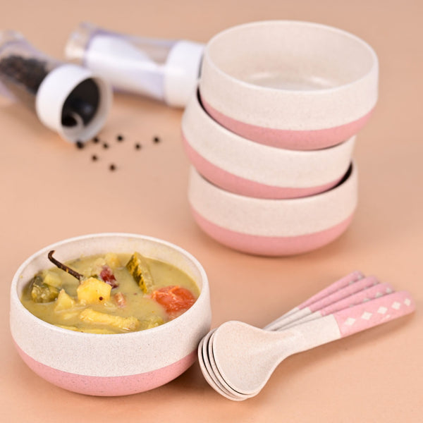 Soup Bowl 250 ml set of 4 | Earth friendly Unbreakable bowls with Spoon
