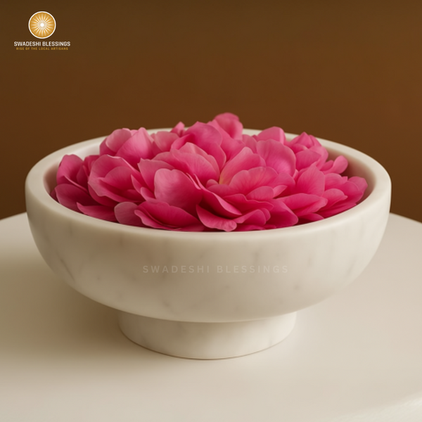 Handcrafted Marble Fruit Bowl for Kitchen Counter, Large Decorative Bowl for Home Decor, Key Bowl for Entryway Table, Marble Pedestal Bowl for Dining Table Centerpiece Decor, 10.5”