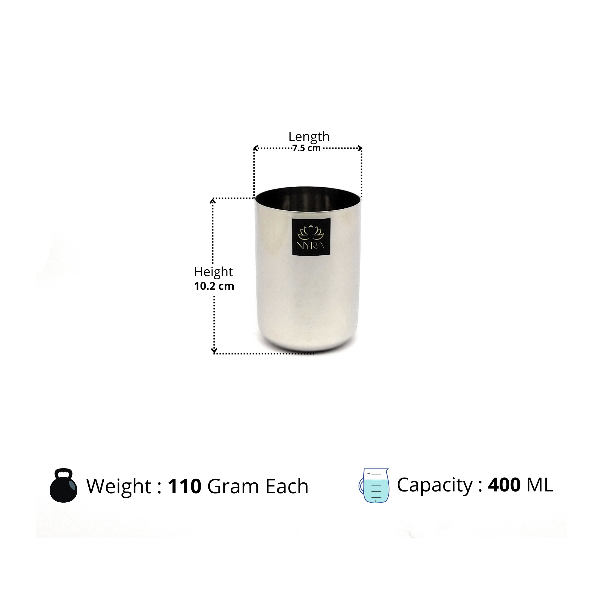 Dimensions of Heavy Gauge Stainless Steel Glass