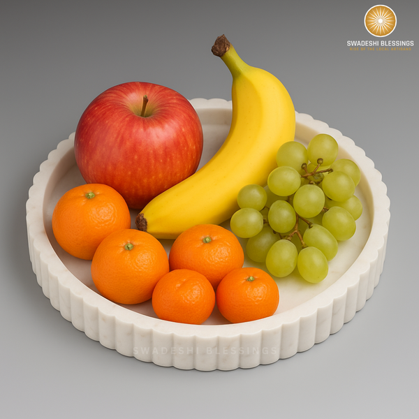 Handcrafted Marble Decorative Tray for Coffee Table Decor, Round Trays Home Decor, Ottoman Tray for Living Room, Coffee Table Tray, Dining Table Centerpiece Decor, Farmhouse Decor