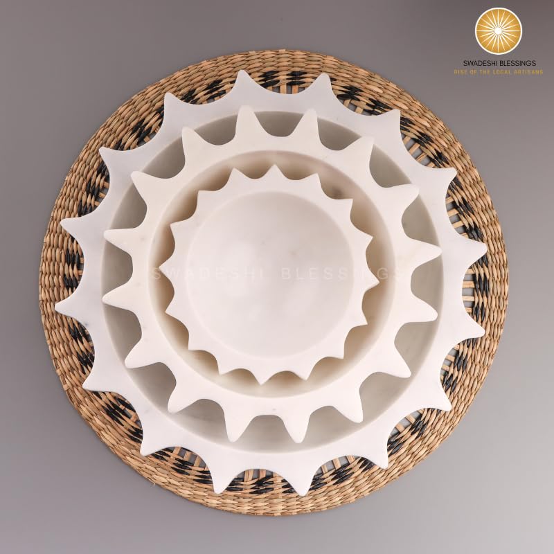 HandCrafted White Marble Decorative Bowl | Ruffle Bowl for Home Decor | Scalloped Bowl | Fluted Bowl | Organic Modern Home Decor Bowl