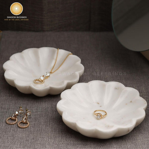 Handcrafted Marble Jewelry Tray, Decorative Trinket Dish for Rings Earrings Necklace Bracelet, Key Bowl, Ideal Gift for Mother Sister Daughter Friends, Birthday Wedding Christmas 5 inches