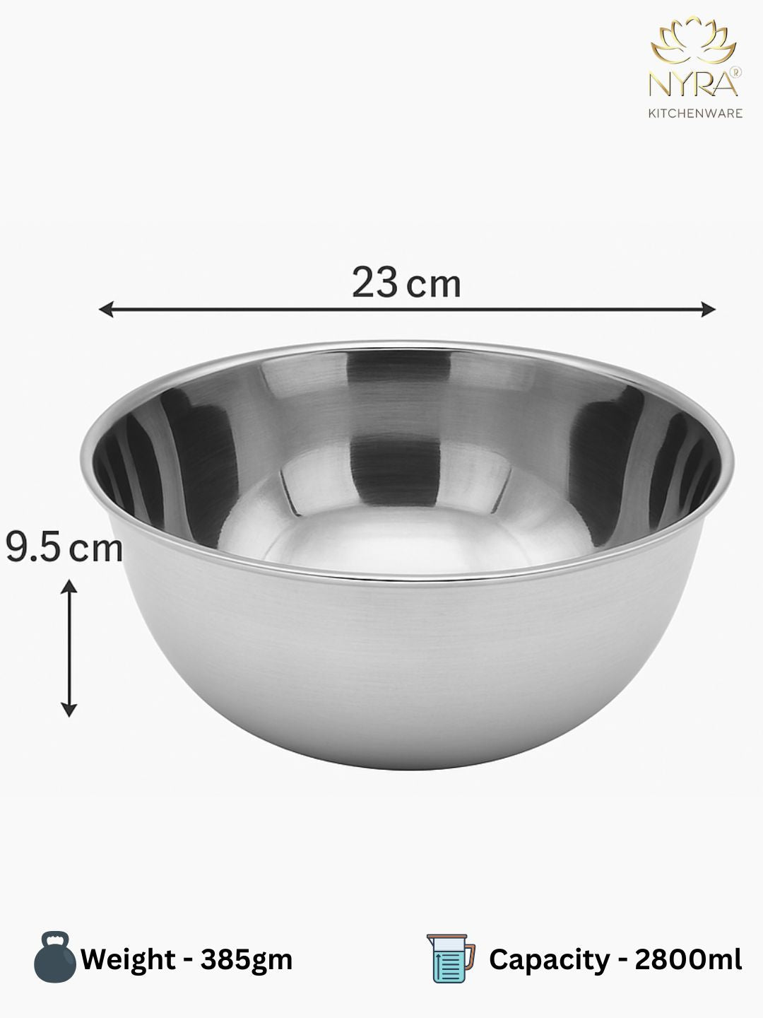 dimensions of 2800 ml Stainless Steel Round Mixing & Serving Bowl