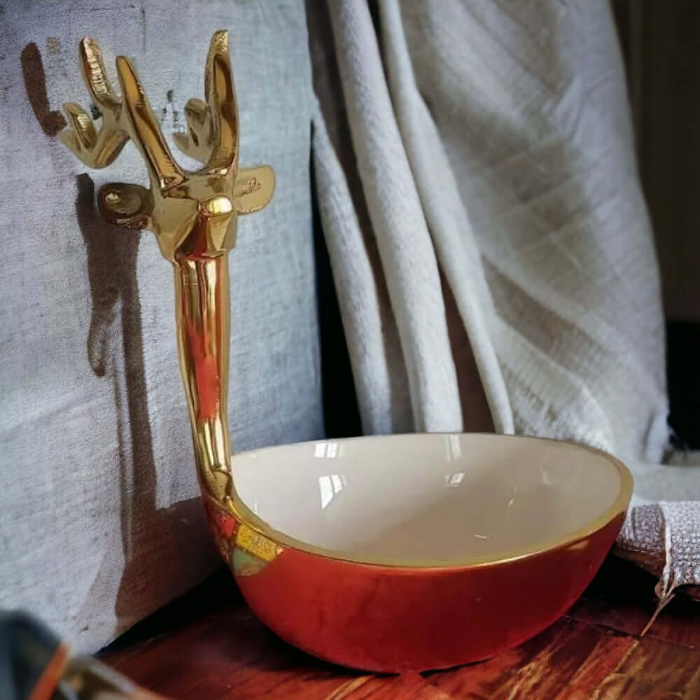 Multipurpose Golden Metallic Holiday Decorative Deer Bowl 8 inch Tall (Golden)