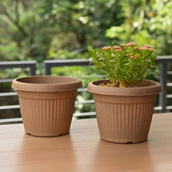 Earth-Friendly Planters BellaRound 10 Inch set of 2 | Bamboo Based Pots and Planters