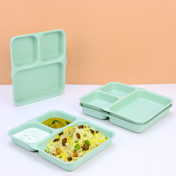 Eha Earth Friendly 3 Partition Plates for Kids | Plate Set of 4