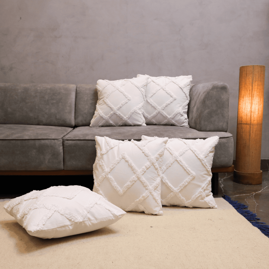 Diamond Ivory Tufted Cushion Cover - Set of 5