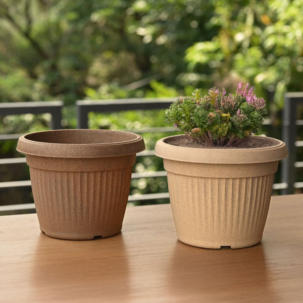 Earth-Friendly Planters BellaRound 10 Inch set of 2 | Bamboo Based Pots and Planters