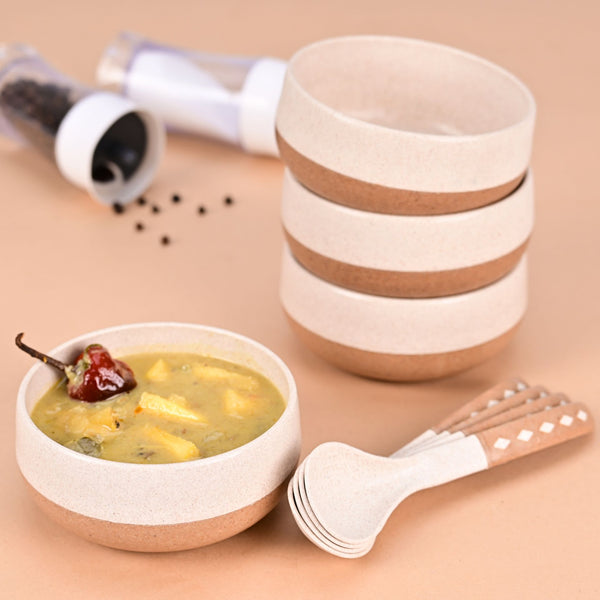 Soup Bowl 250 ml set of 4 | Earth friendly Unbreakable bowls with Spoon