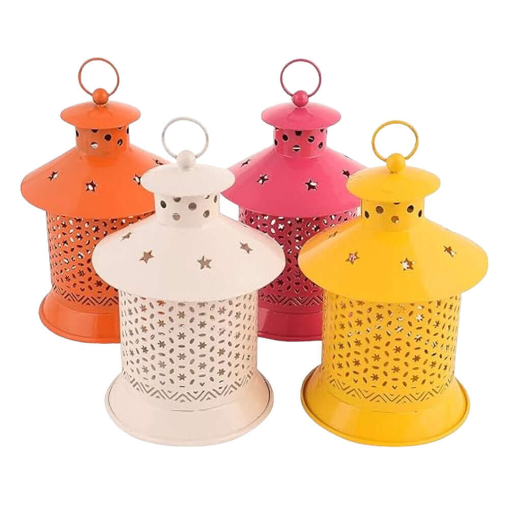 Tea Light Candle Holder Hanging Lantern for Home Decor and Gift Iron Tealight Holder Set  (Multicolor, Pack of 4)