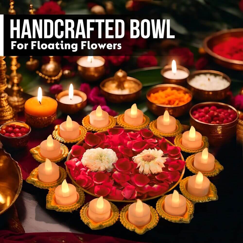 Metal Urli with Diyas Iron 13 - Cup Candle Holder  (Gold, Pack of 1)