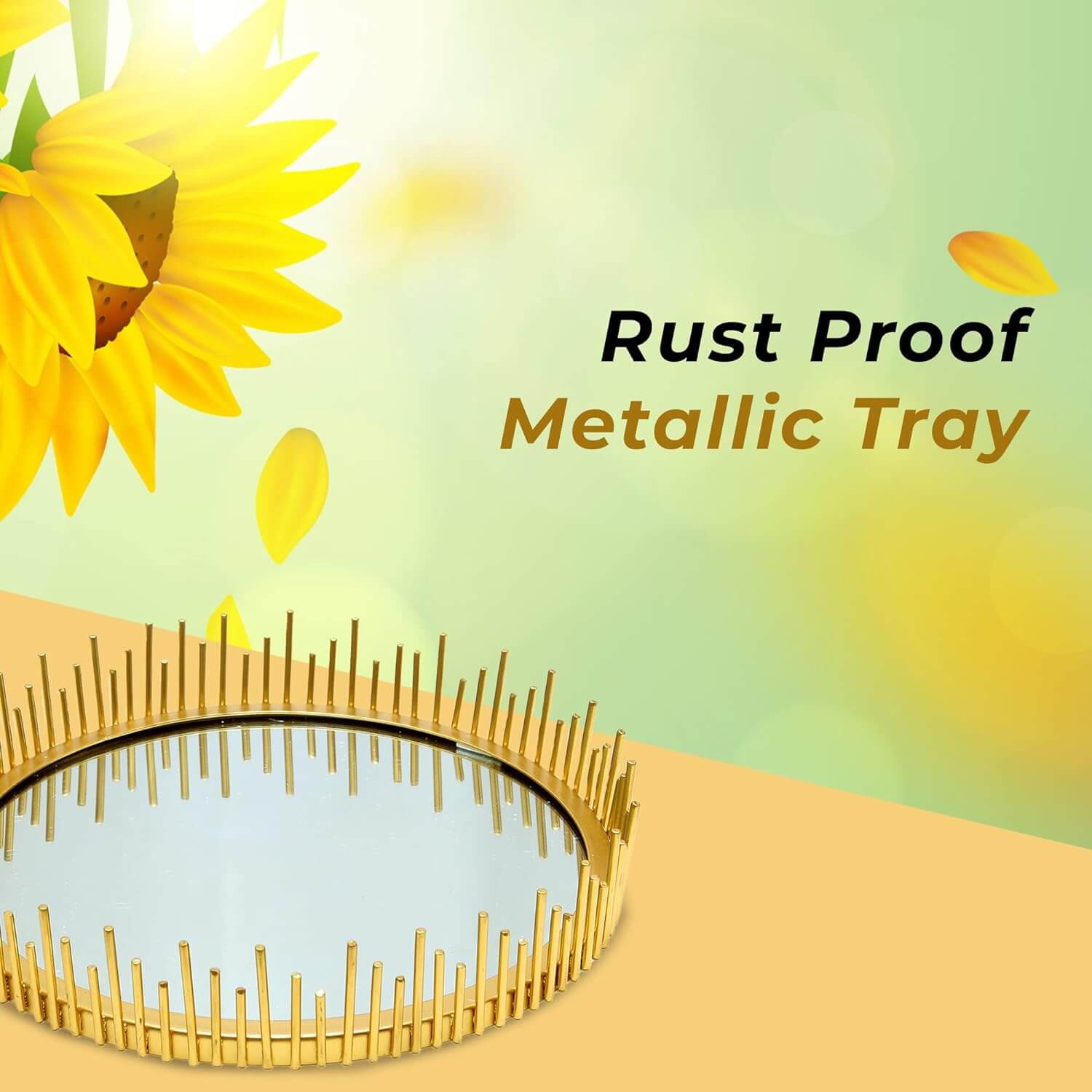 Metal Gifting Trays For Packing With Mirror Top, Open Gifting Trays for Wedding Packing, Gifting Trays For Packing Basket, Big Tray For Gifting Best Wishes Motif Hamper Trousseau Packing Tray (12 inch diameter)